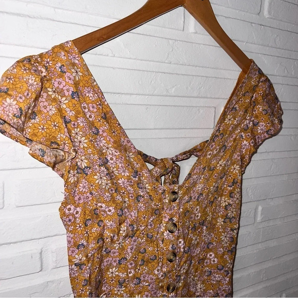 Aeropostale Orange Floral Print Open Back Mini Dress, Size Extra Small - Picture 4 of 8